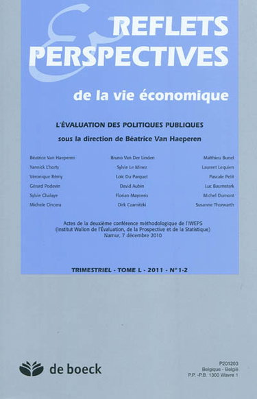 Couverture de Reflets et perspectives de la vie économique, n° 1-2 (2011). L'évaluation des politiques publiques : actes de la deuxième conférence méthodologique de l'IWEPS (Institut wallon de l'évaluation de la prospective et de la statistique), Namur, 7 décembre 2010
