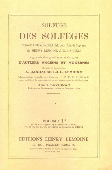 Solfège des Solfèges Volume 1A sans accompagnement