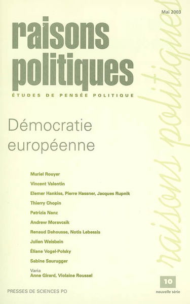Raisons politiques, n° 10. Démocratie européenne