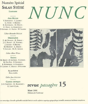 Couverture de Nunc, n° 15. Salah Stétié par Collectif