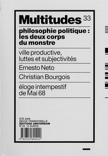 Couverture de Multitudes, n° 33. Philosophie politique : les deux corps du monstre par Collectif