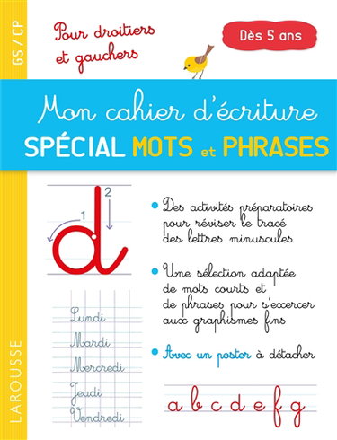 Mon cahier d'écriture, spécial 1ers mots et phrases : GS, CP, dès 5 ans