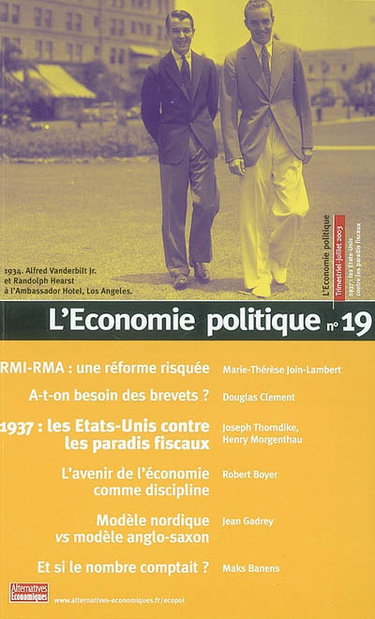 Couverture de Economie politique (L'), n° 19. 1937 les États-Unis contre les paradis fiscaux