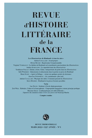 Revue d'histoire littéraire de la France, n° 1 (2022). Les Illuminations de Rimbaud à tous les airs