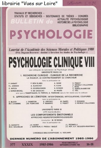 Couverture de Bulletin de psychologie n° 377, XXXIX, 1985-1986, 16-18, Psychologie clinique VIII. par Collectif