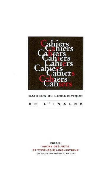 Couverture de Cahiers de linguistique, n° 3 (2000). Ordre des mots et typologie linguistique par Collectif