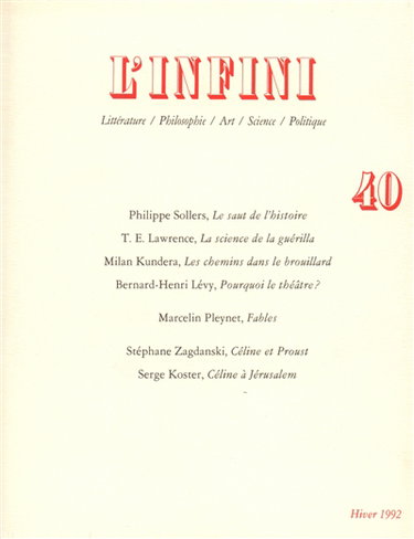 Couverture de Infini (L'), n° 40 par Collectifs