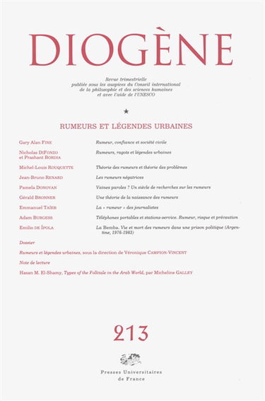 Diogène, n° 213. Rumeurs et légendes urbaines