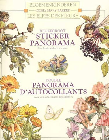 Couverture de Les elfes des fleurs : double panorama d'autocollants : avec des autocollants réutilisables. Bloemenkinderen : reuzegroot sticker panorama : met herbruikbare stickers par Cicely Mary Barker
