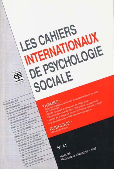 Cahiers internationaux de psychologie sociale, n° 41