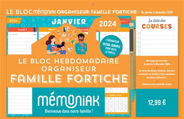 Le bloc hebdomadaire organiseur : famille Fortiche : de janvier à décembre 2024