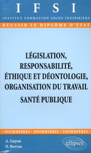 Législation, responsabilité, éthique et déontologie, organisation du travail : santé publique