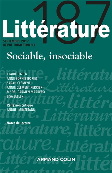 Littérature, n° 187. Sociable, insociable