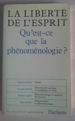 Couverture de Liberté de l'esprit (La), n° 14. Qu'est-ce que la phénoménologie ?
