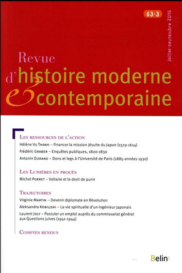 Revue d'histoire moderne et contemporaine, n° 63-3