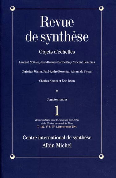 Revue de synthèse, n° 1 (2001). Objets d'échelles