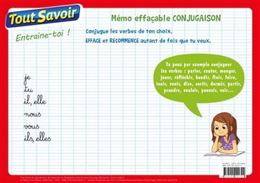 Conjugaison : mémo effaçable : CP, CE1, CE2
