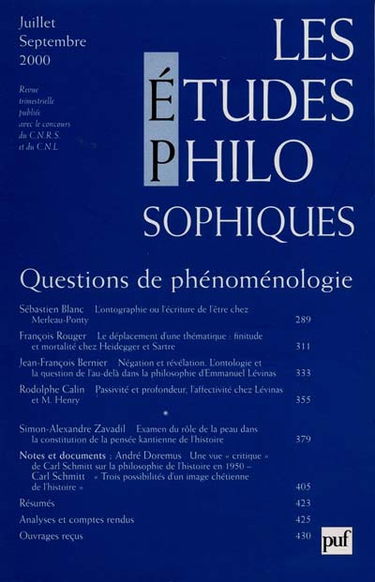 Etudes philosophiques (Les), n° 3. Questions de phénoménologie
