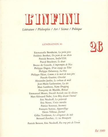 Infini (L'), n° 26. Génération 89