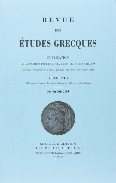 Couverture de Etudes Grecques T. 118 1 / 2 2Vols 2005