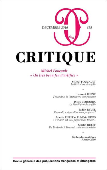 Critique, n° 835. Michel Foucault : un très beau feu d'artifice