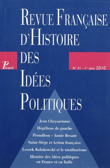 Revue française d'histoire des idées politiques, n° 31