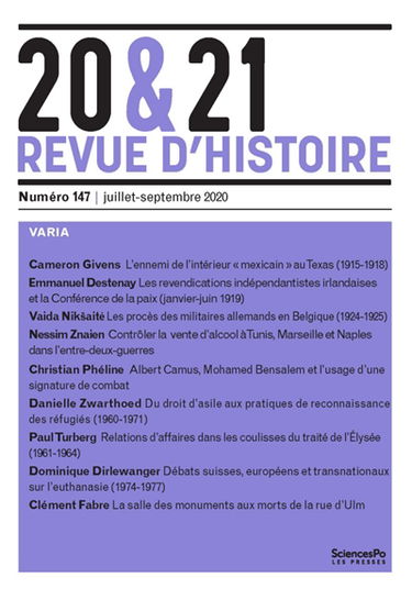 20 & 21 : revue d'histoire, n° 147. Varia