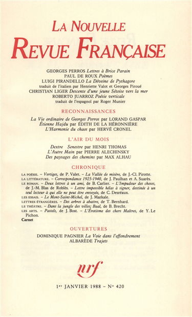 Nouvelle revue française, n° 420