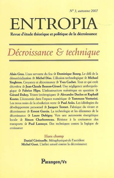 Entropia, n° 3. Décroissance & technique