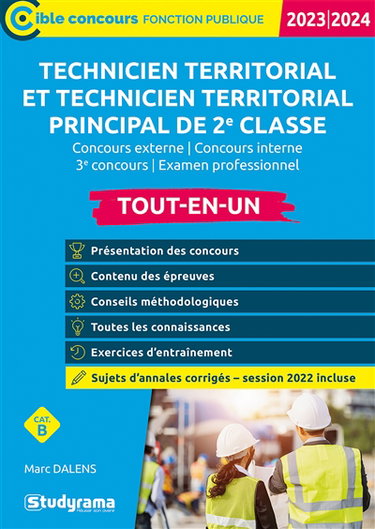 Couverture de Technicien territorial et technicien territorial principal de 2e classe : concours externe, concours interne, 3e concours, examen professionnel, cat. B : tout-en-un, 2023-2024