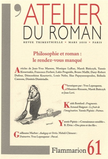 Couverture de Atelier du roman (L'), n° 61. Philosophie et roman : le rendez-vous manqué par Collectif