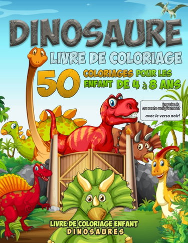 Couverture de Dinosaure livre de coloriage: 50 coloriages pour les enfants de 4 à 8 ans.: Livre de coloriage enfant dinosaures
