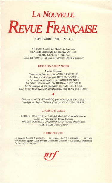 Nouvelle revue française, n° 430