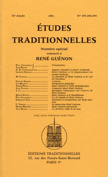 Etudes traditionnelles, n° 293-295. René Guénon