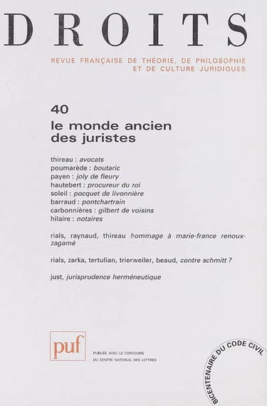 Droits, n° 40. Le monde ancien des juristes