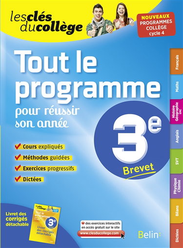 Tout le programme pour réussir son année, 3e brevet : nouveaux programmes collège, cycle 4