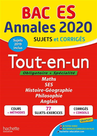 Tout-en-un bac ES, obligatoire + spécialité : annales 2020, sujets et corrigés, sujets 2019 inclus