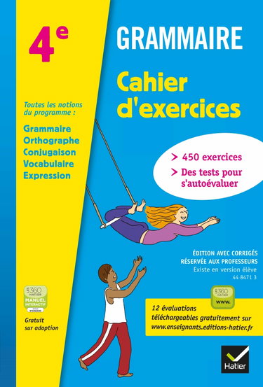 Couverture de Grammaire 4e ed. 2013 - cahier d'exercices de l'eleve (version avec corriges pour l'enseignant)