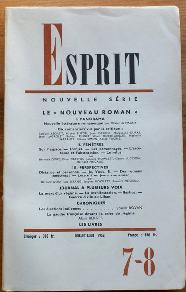 Esprit N° 7-8 de Juillet-aout 1958 - Vingt-sixième année