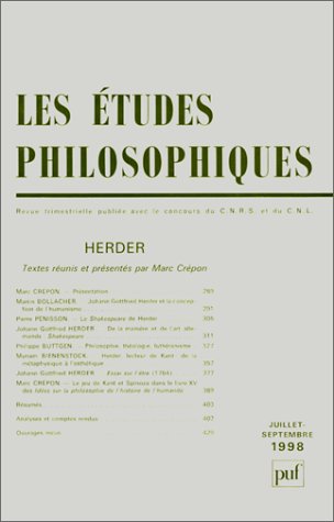 Couverture de Etudes philosophiques (Les), n° 3 (1998). Herder par Marc Crépon