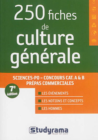 250 fiches de culture générale : Sciences Po, concours cat. A & B, prépas commerciales : les événements, les notions et concepts, les hommes
