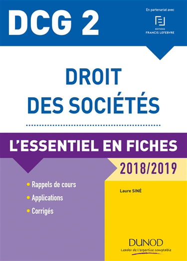 Droit des sociétés, DCG 2 : l'essentiel en fiches : 2018-2019