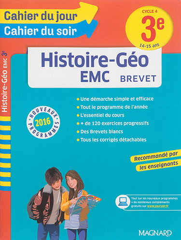 Couverture de Histoire géo EMC 3e, cycle 4, 14-15 ans : brevet : nouveaux programmes 2016 par Nadine Daboval