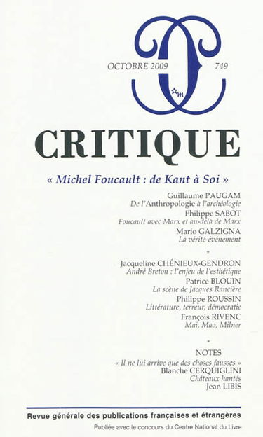 Critique, n° 749. Michel Foucault : de Kant à Soi
