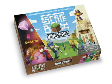 Couverture de Escape Box Minecraft NON OFFICIEL - 3 aventures incroyables dans ton jeu vidéo préféré – Jeux de société – Escape Game – Activités jeu vidéo – Cadeau