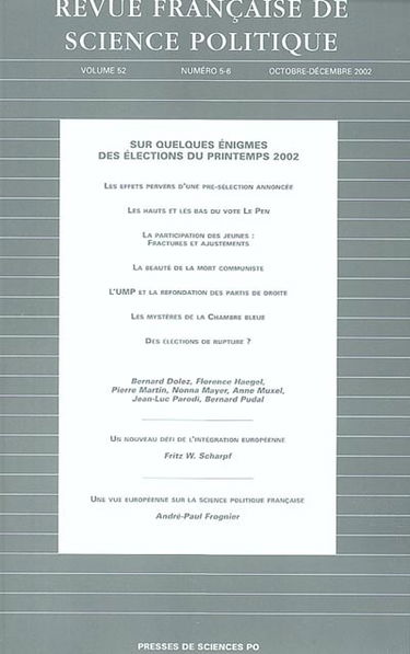 Revue française de science politique, n° 5-6 (2002). Sur quelques énigmes des élections du printemps 2002