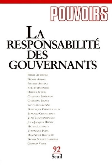 Pouvoirs, n° 92. La responsabilité des gouvernants