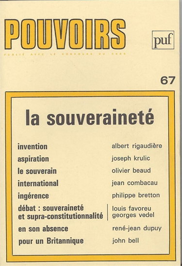 Pouvoirs, n° 67. La Souveraineté