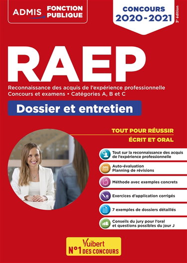 Couverture de RAEP, reconnaissance des acquis de l'expérience professionelle : concours et examens, catégories A, B et C, dossier et entretien : concours 2020-2021
