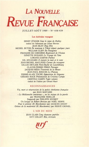 Nouvelle revue française, n° 438-439